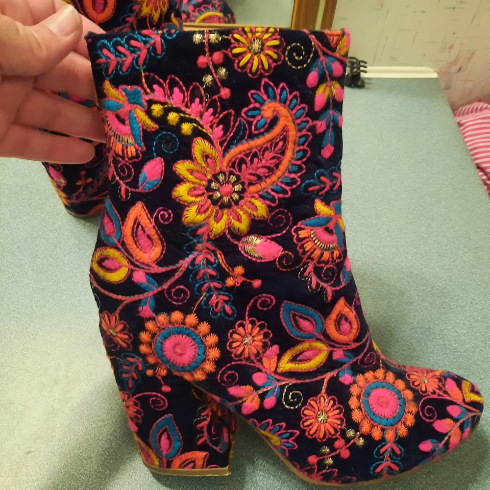 Naughty Monkey Velvet Embroidered Ankle Boots - Multicolor - Picture 6 of 10